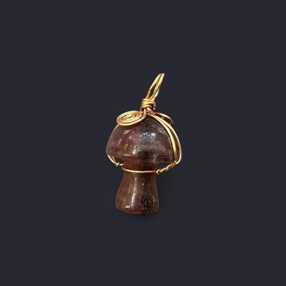 Strawberry Quartz Wire Wrapped Mushroom Pendant - Picture 2 of 6